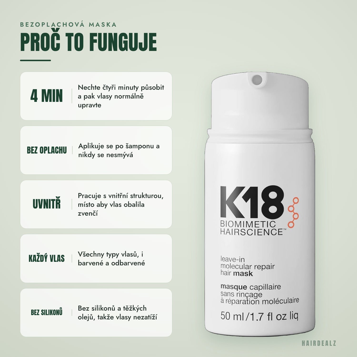 Proč funguje K18 leave-in molekulární regenerační maska