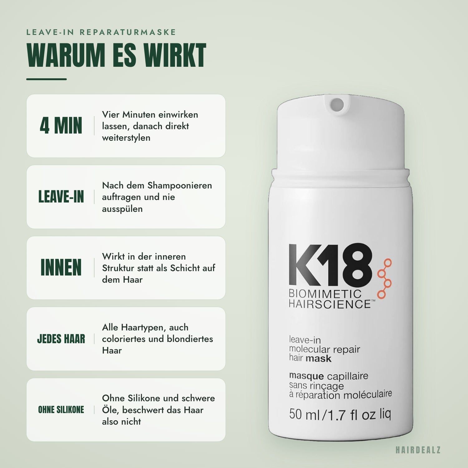 Warum die K18 Leave-in Molecular Repair Maske wirkt