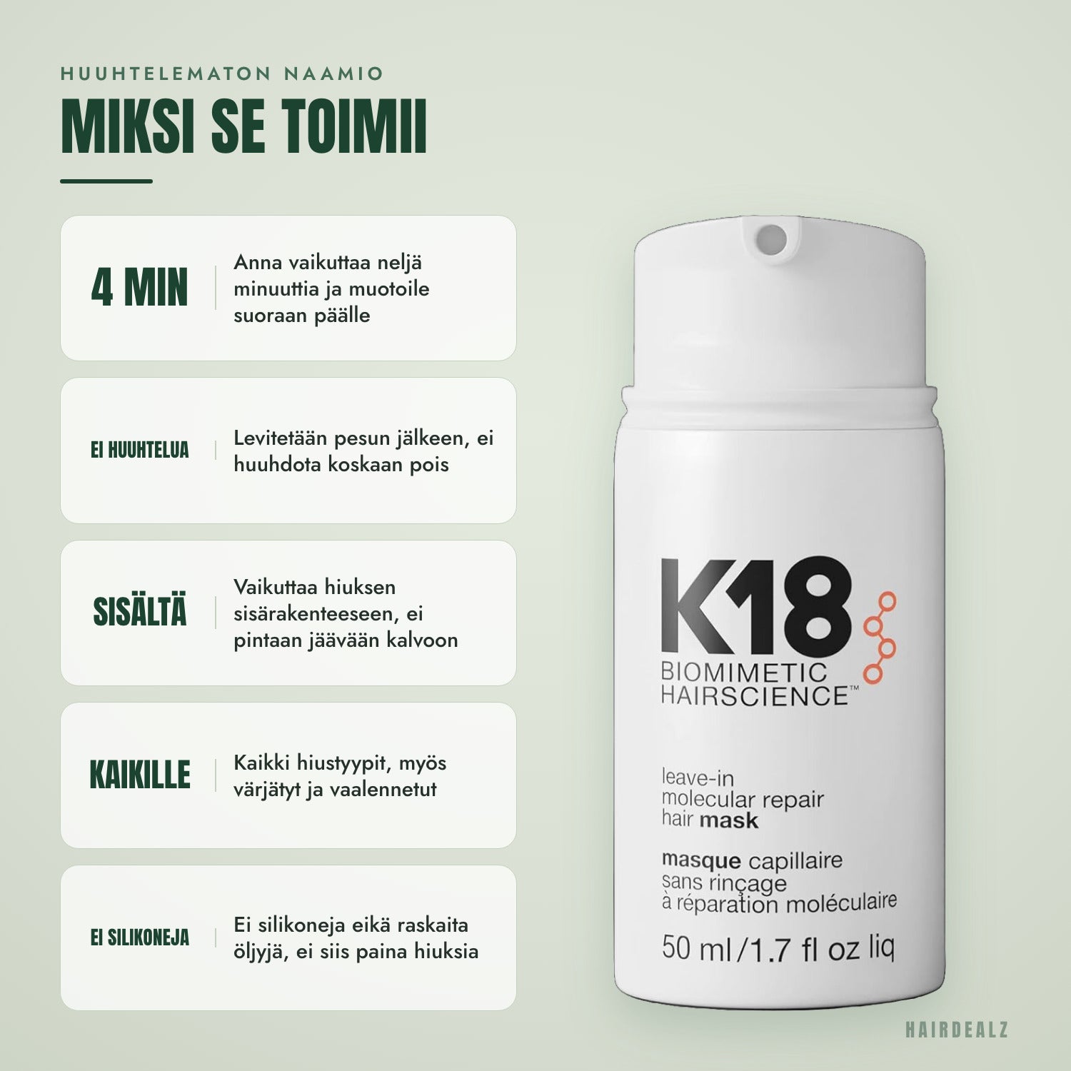 Miksi K18-jättöhoitoaineen molekyylikorjausnaamio toimii
