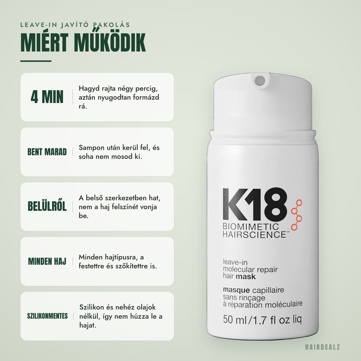 Miért működik a K18 leave-in molekuláris helyreállító maszk
