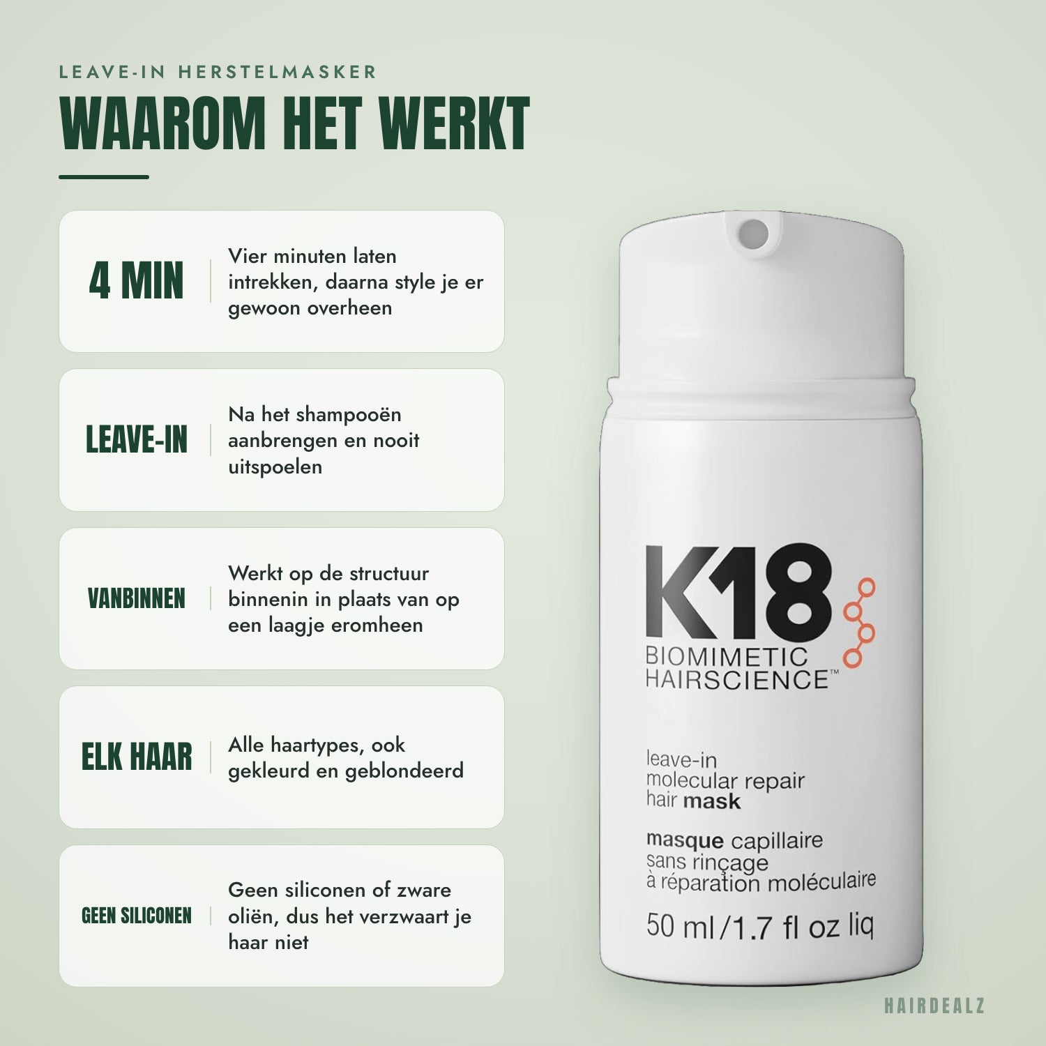 Waarom het K18 leave-in molecular repair masker werkt