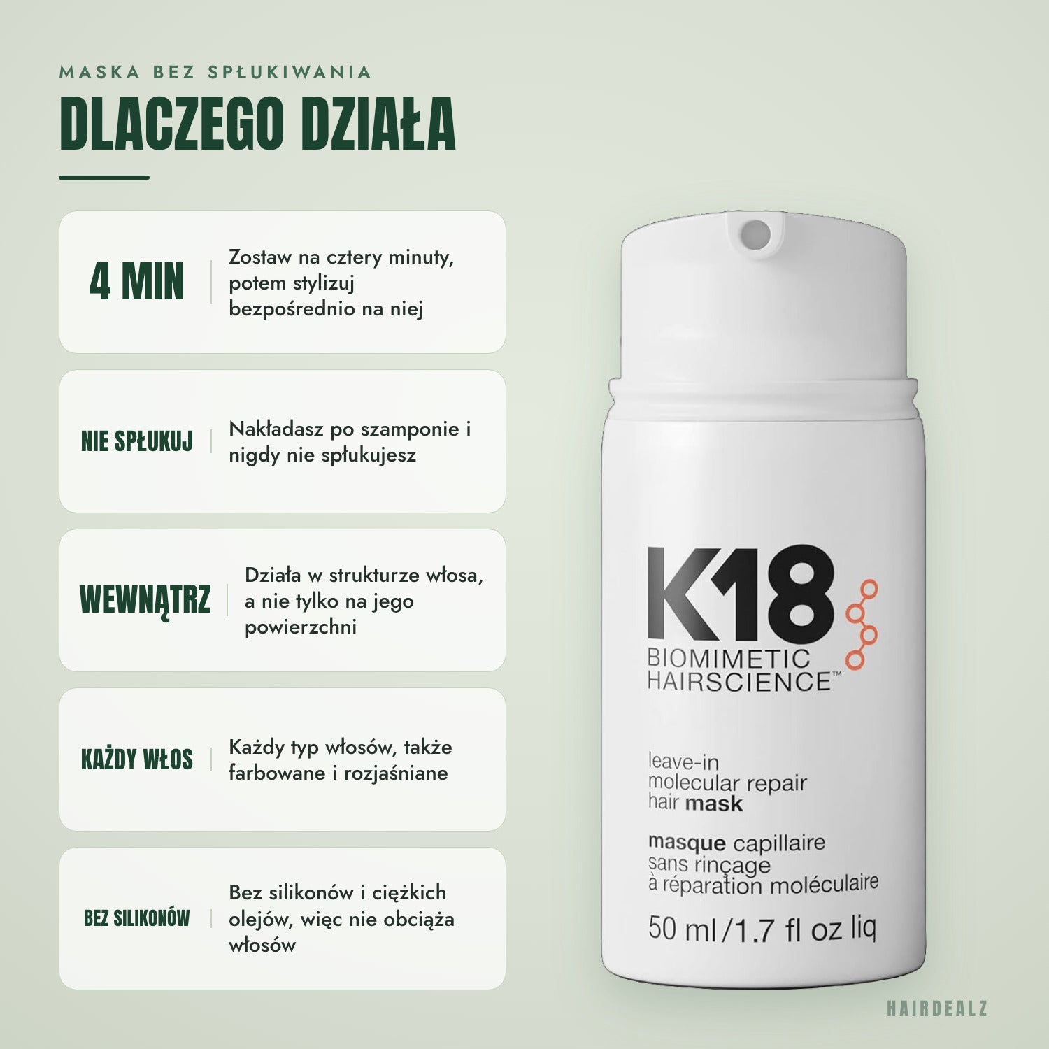 Dlaczego działa maska K18 leave-in molecular repair