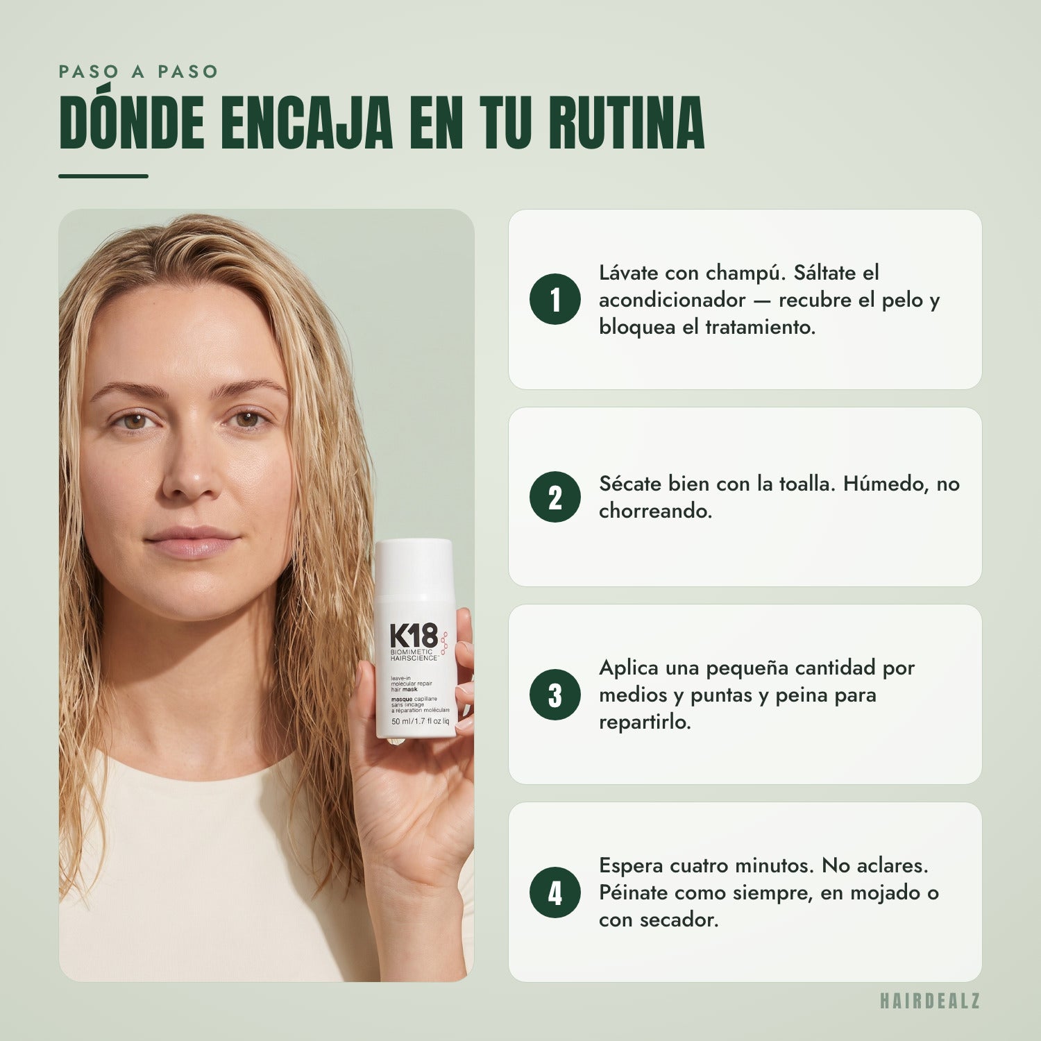 Dónde encaja la mascarilla K18 leave-in en tu rutina de lavado
