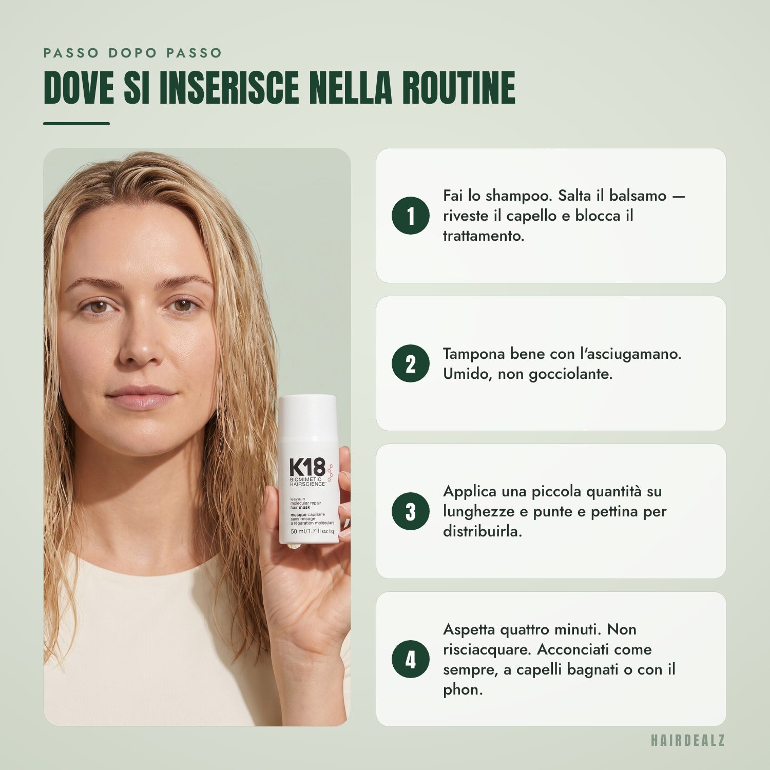 Dove si inserisce la maschera K18 leave-in nella routine di lavaggio