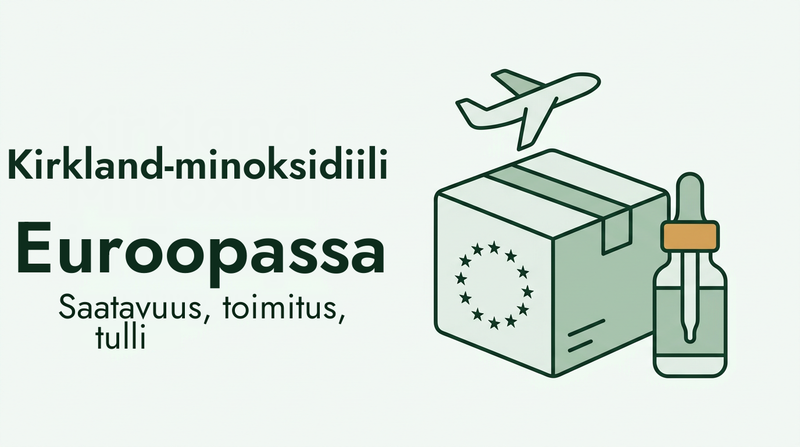 Kirkland-minoksidiilin ostaminen Eurooppaan: toimitus ja tulli