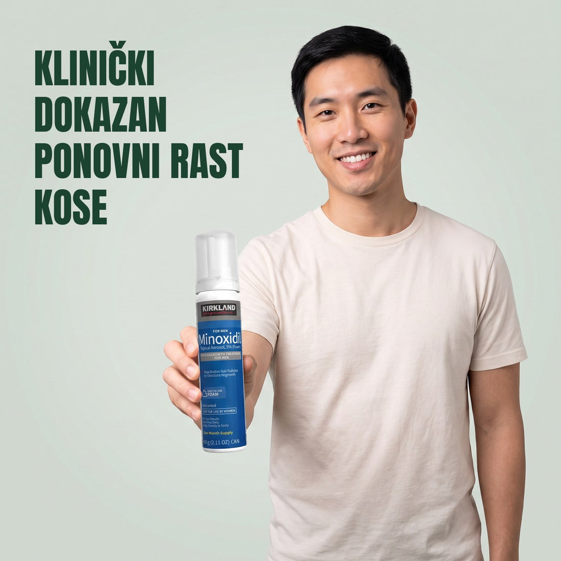 Kirkland Signature Minoxidil Foam 5% for Men - retail box with one 60 g can beside it