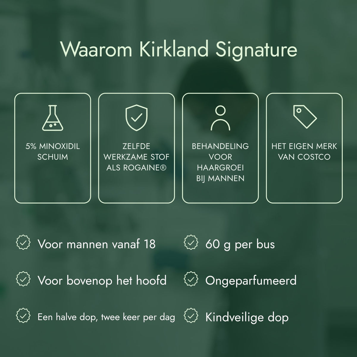 Waarom Kirkland Signature: 5% minoxidil schuim, Zelfde werkzame stof als Rogaine®, Behandeling voor haargroei bij mannen, Het eigen merk van Costco