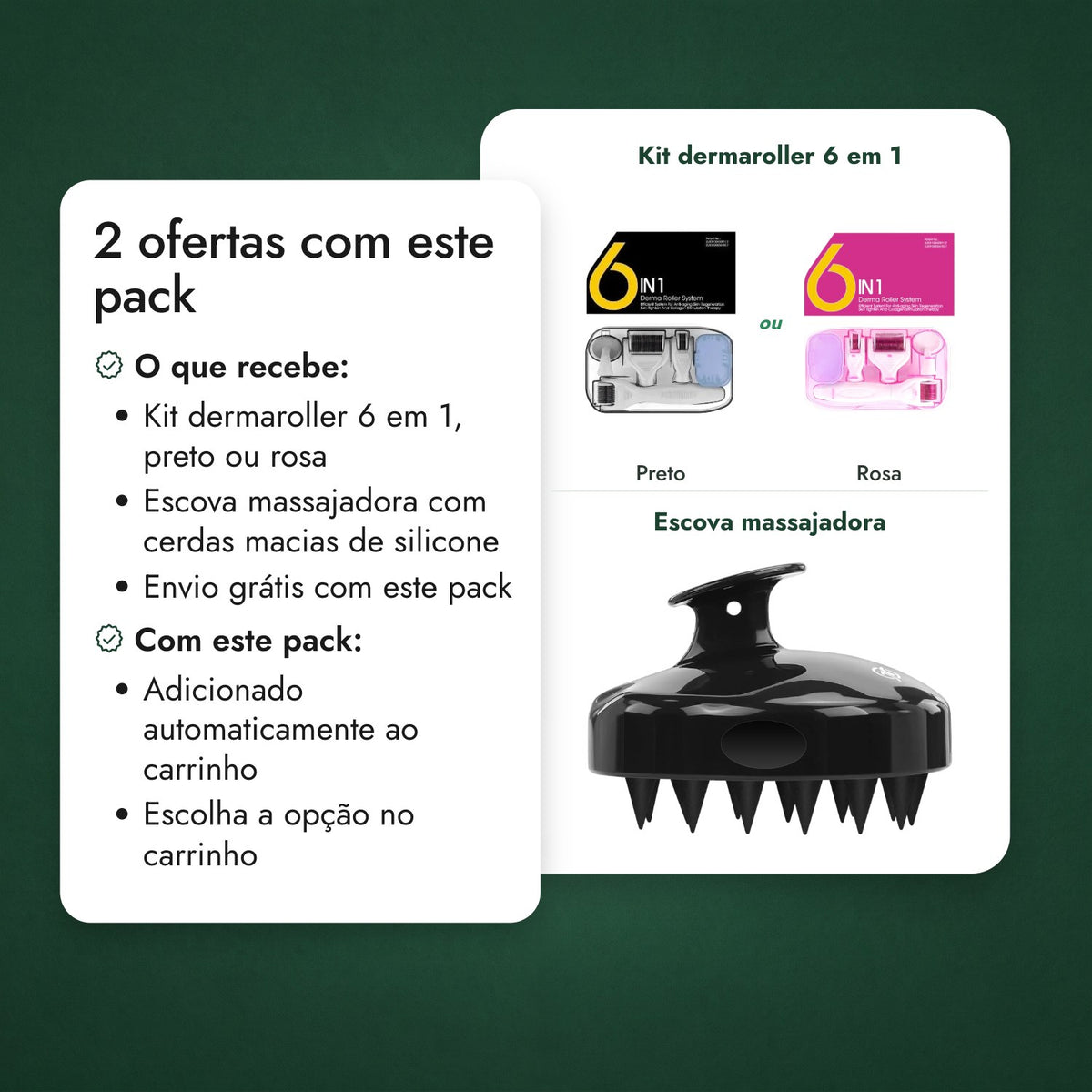 2 ofertas com este pack: Kit dermaroller 6 em 1, Escova massajadora
