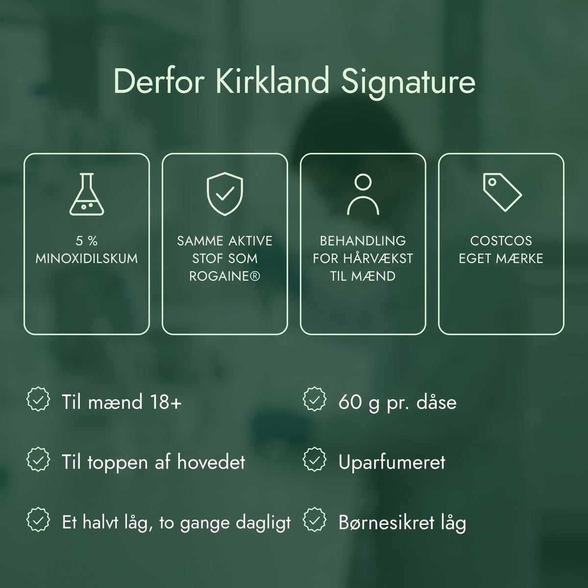 Derfor Kirkland Signature: 5 % minoxidilskum, Samme aktive stof som Rogaine®, Behandling for hårvækst til mænd, Costcos eget mærke