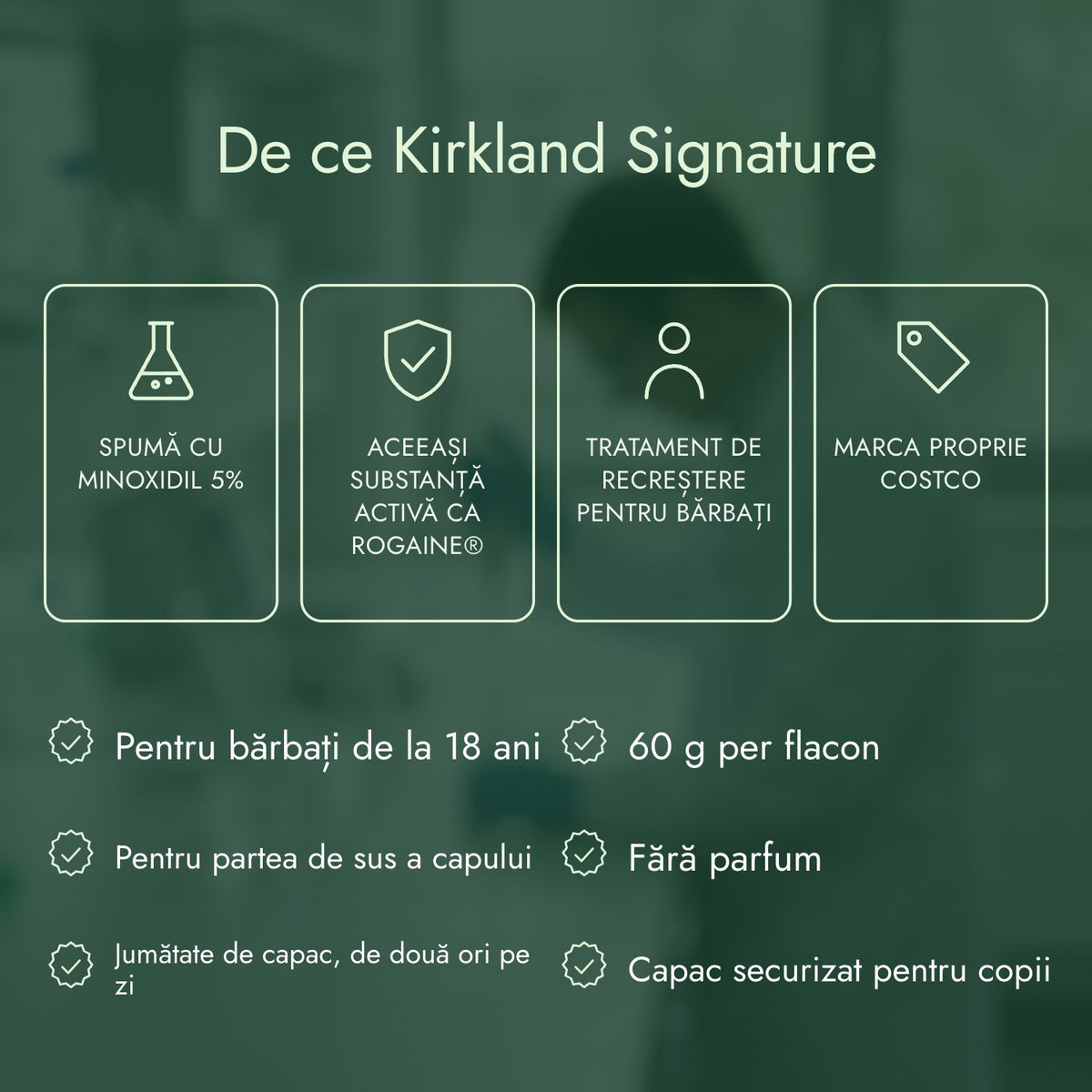 De ce Kirkland Signature: Spumă cu minoxidil 5%, Aceeași substanță activă ca Rogaine®, Tratament de recreștere pentru bărbați, Marca proprie Costco