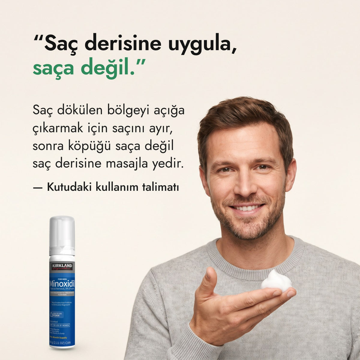 Saç derisine uygula, saça değil. — Kutudaki kullanım talimatı