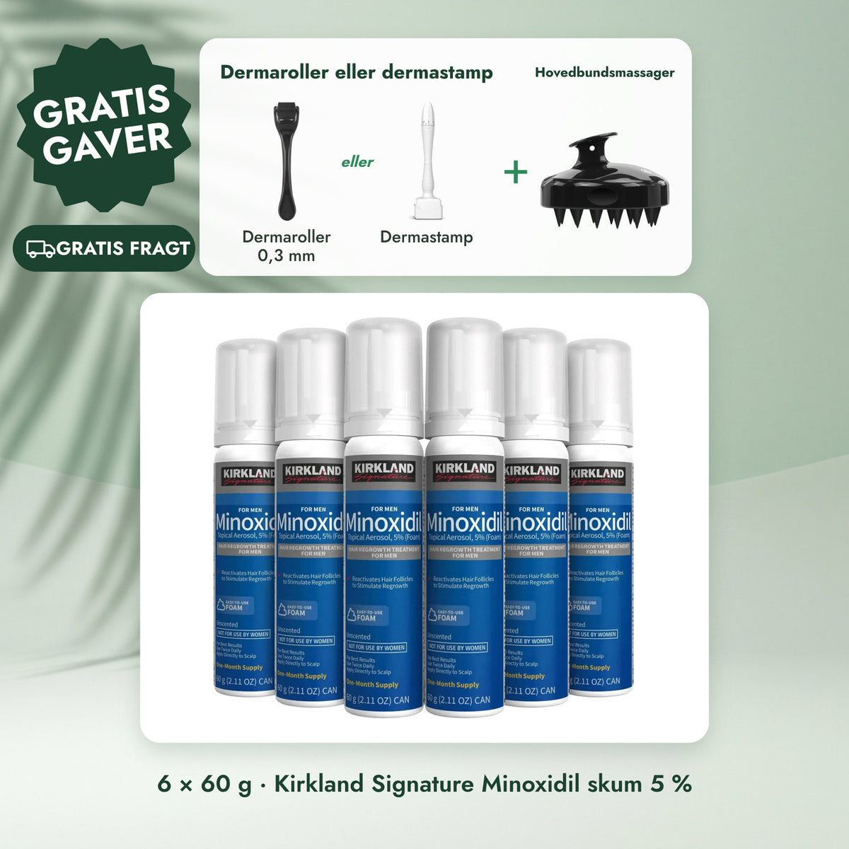 6 × 60 g · Kirkland Signature Minoxidil skum 5 %: Dermaroller eller dermastamp, Hovedbundsmassager