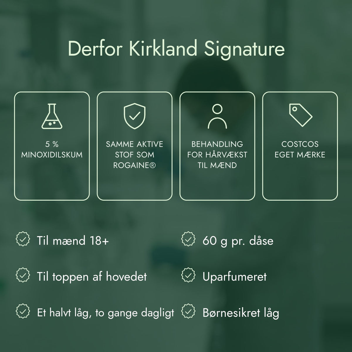 Derfor Kirkland Signature: 5 % minoxidilskum, Samme aktive stof som Rogaine®, Behandling for hårvækst til mænd, Costcos eget mærke