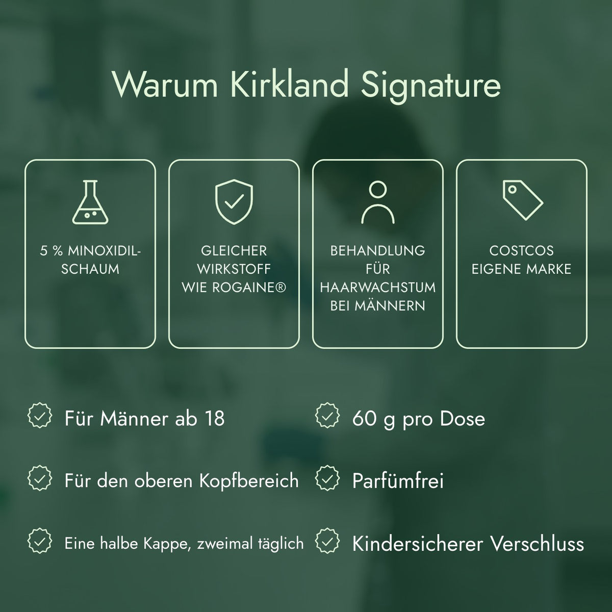 Warum Kirkland Signature: 5 % Minoxidil-Schaum, Gleicher Wirkstoff wie Rogaine®, Behandlung für Haarwachstum bei Männern, Costcos eigene Marke