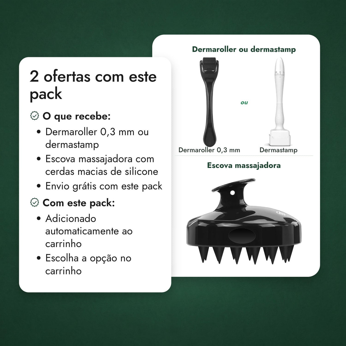 2 ofertas com este pack: Dermaroller ou dermastamp, Escova massajadora