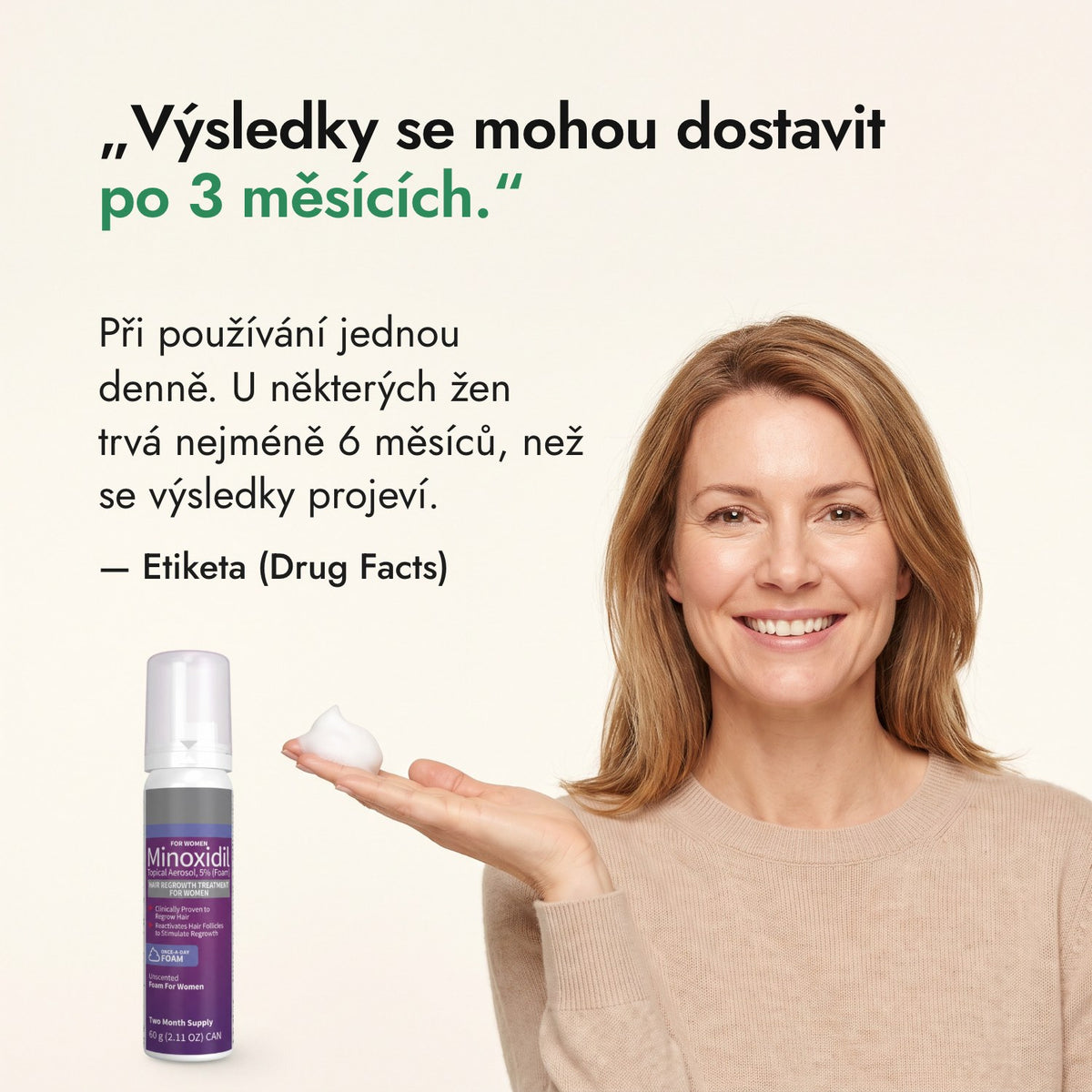 Výsledky se mohou dostavit po 3 měsících. — Etiketa (Drug Facts)