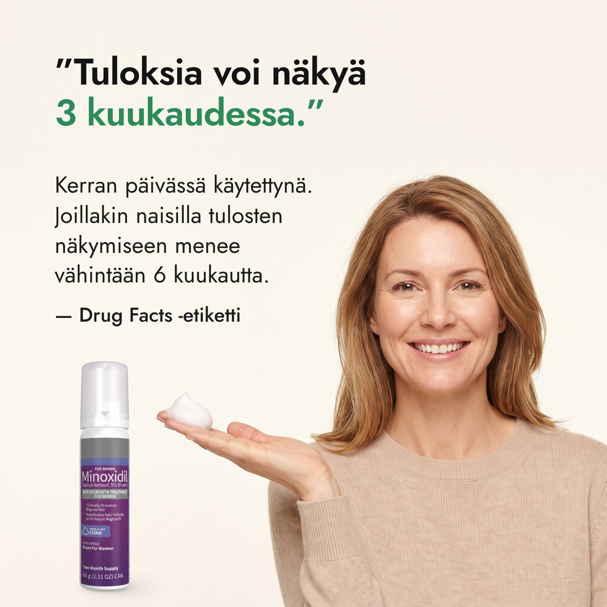 Tuloksia voi näkyä 3 kuukaudessa. — Drug Facts -etiketti