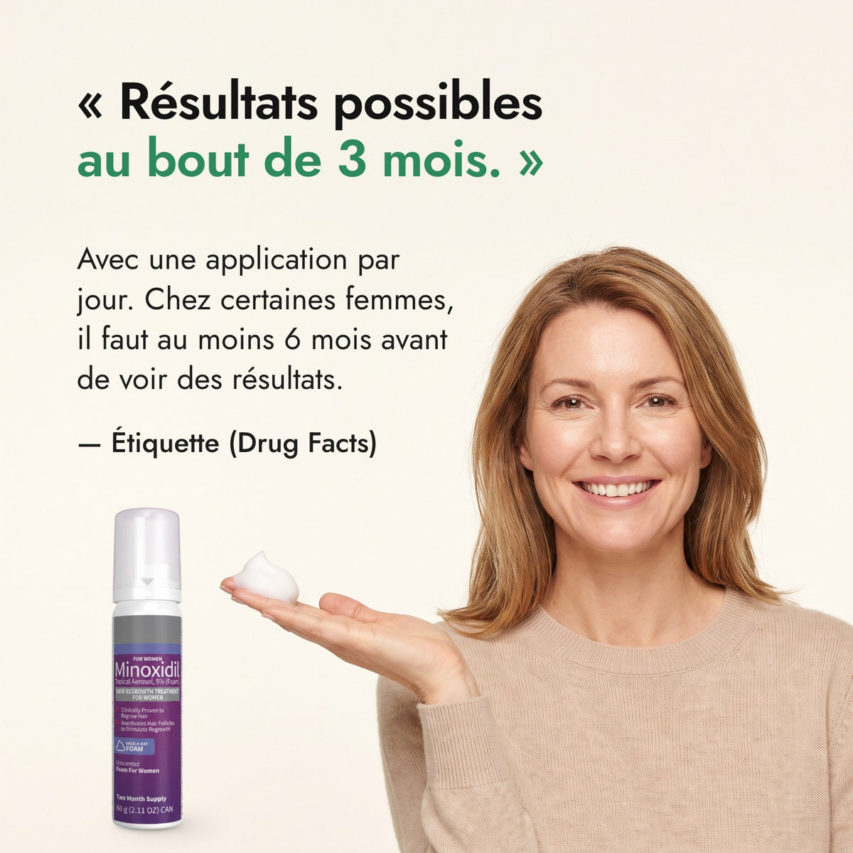 Résultats possibles au bout de 3 mois. — Étiquette (Drug Facts)