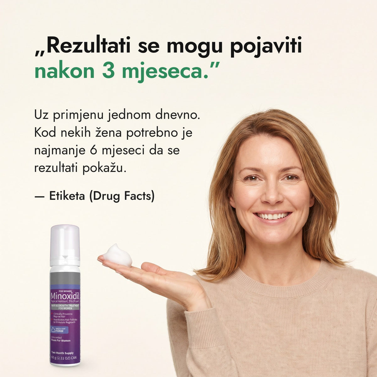 Rezultati se mogu pojaviti nakon 3 mjeseca. — Etiketa (Drug Facts)