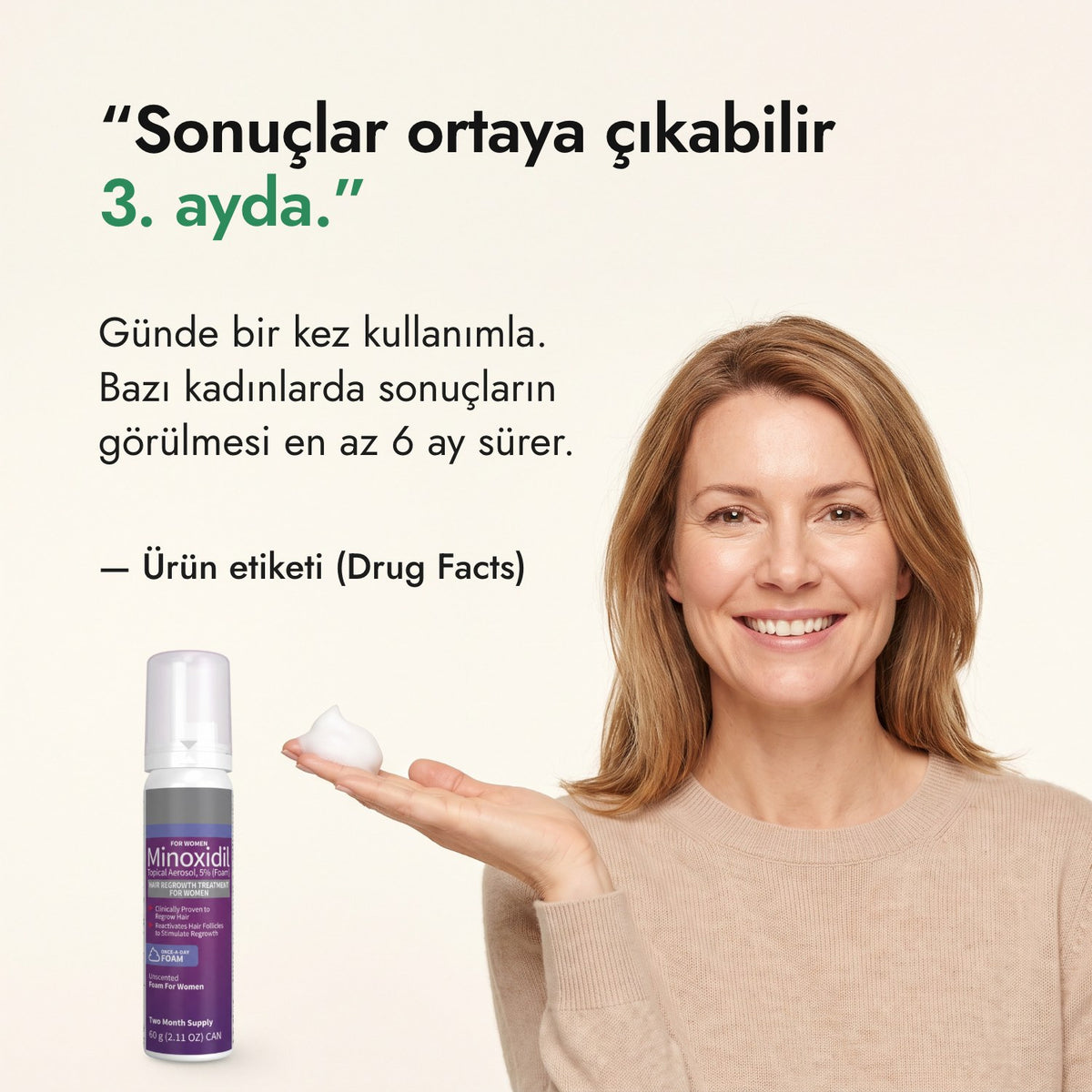 Sonuçlar ortaya çıkabilir ayda. — Ürün etiketi (Drug Facts)