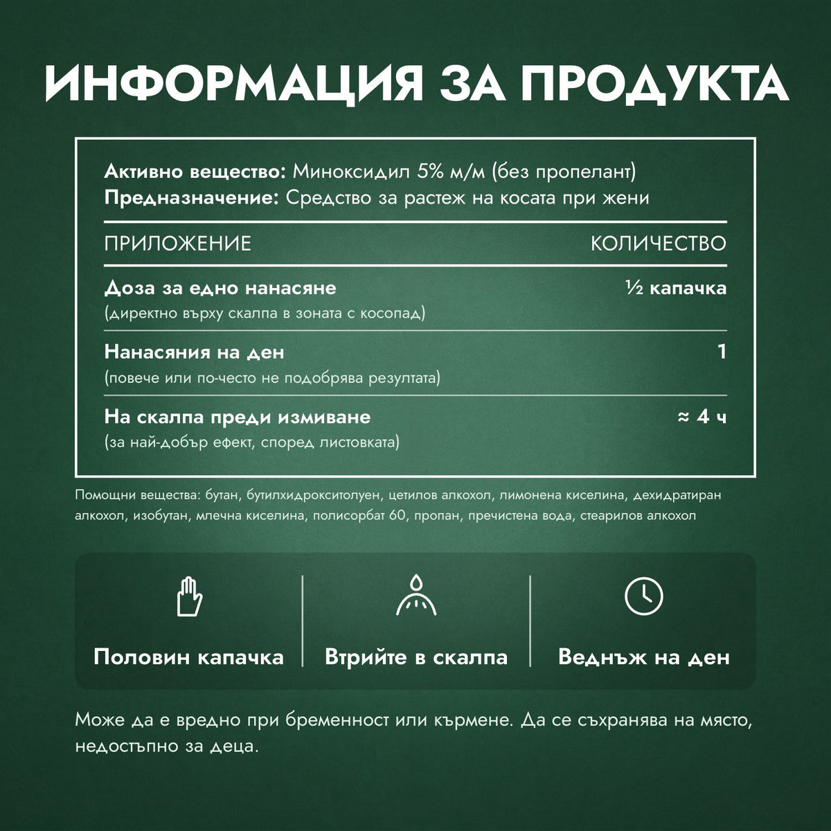 Информация за продукта: Пяна с миноксидил 5% за жени