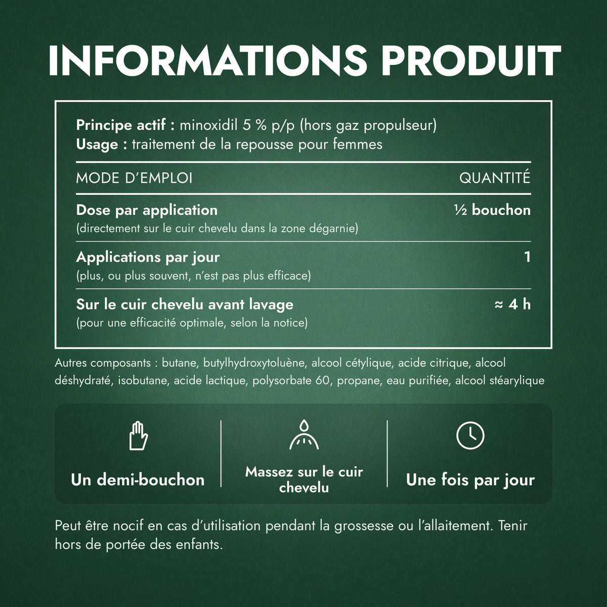 Informations produit: Minoxidil mousse 5 % pour femmes