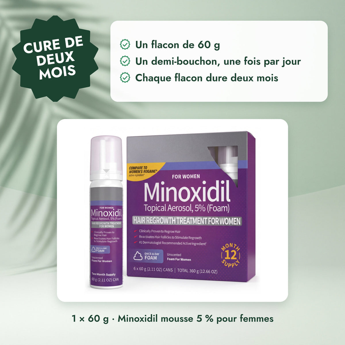1 × 60 g · Minoxidil mousse 5 % pour femmes: Cure de deux mois
