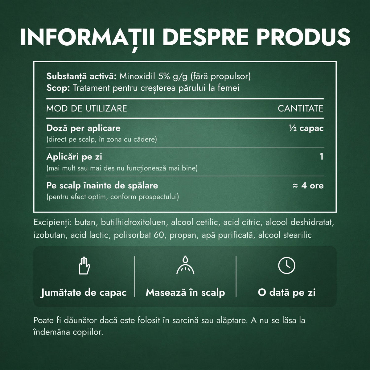 Informații despre produs: Spumă cu minoxidil 5% pentru femei