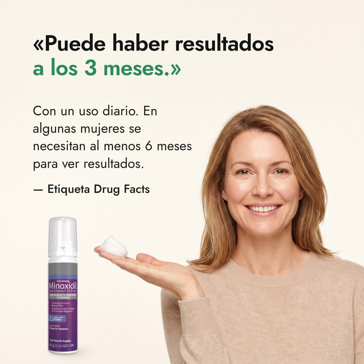 Puede haber resultados a los 3 meses. — Etiqueta Drug Facts
