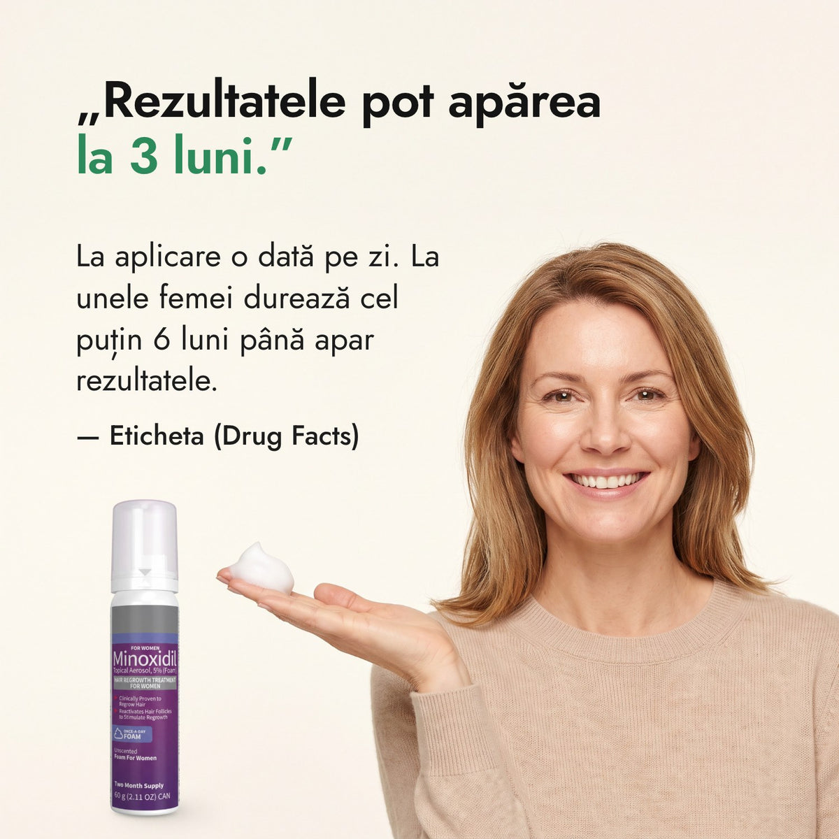 Rezultatele pot apărea la 3 luni. — Eticheta (Drug Facts)