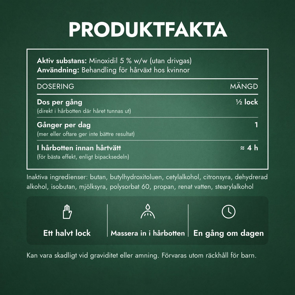 Produktfakta: Minoxidil skum 5 % för kvinnor