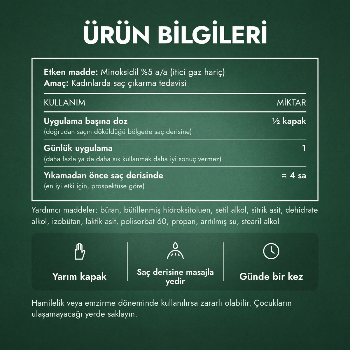 Ürün bilgileri: Kadınlar için %5 Minoksidil Köpük