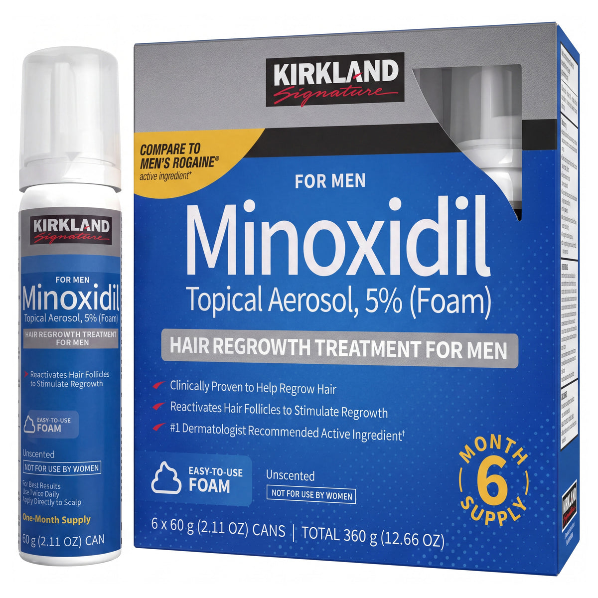 Kirkland Signature Minoxidil Foam 5% for Men - box and can