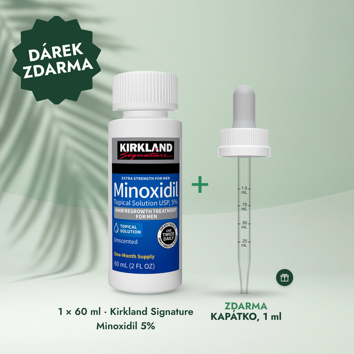 1 × 60 ml · Kirkland Signature Minoxidil 5%: Kapátko, 1 ml
