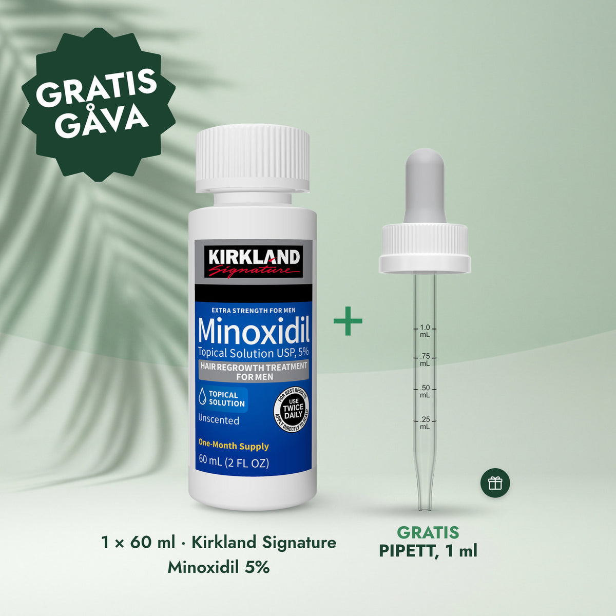 1 × 60 ml · Kirkland Signature Minoxidil 5%: Pipett, 1 ml