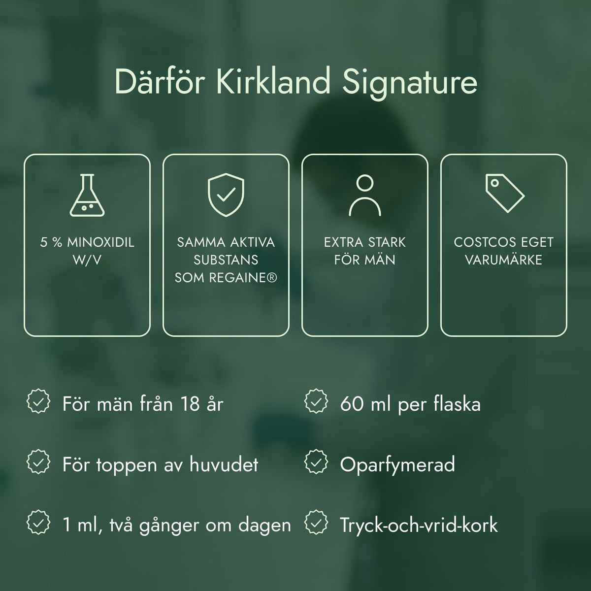 Därför Kirkland Signature: 5 % minoxidil w/v, Samma aktiva substans som Regaine®, Extra stark för män, Costcos eget varumärke