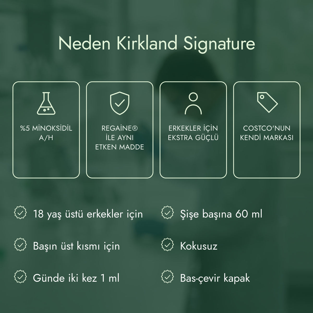 Neden Kirkland Signature: %5 minoksidil a/h, Regaine® ile aynı etken madde, Erkekler için ekstra güçlü, Costco'nun kendi markası