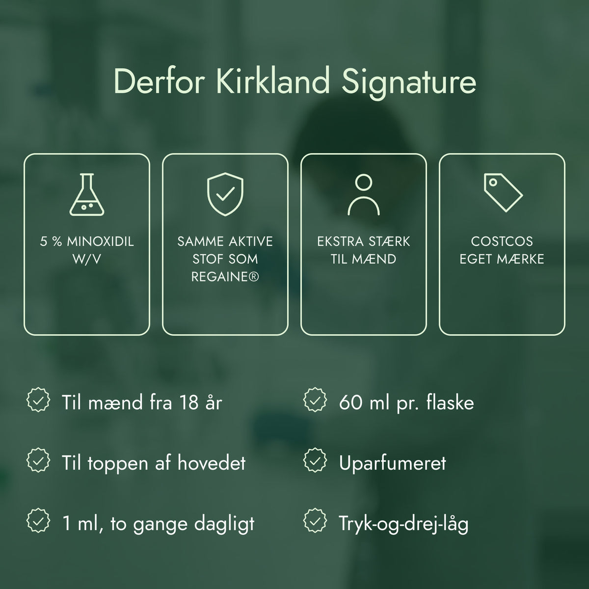 Derfor Kirkland Signature: 5 % minoxidil w/v, Samme aktive stof som Regaine®, Ekstra stærk til mænd, Costcos eget mærke