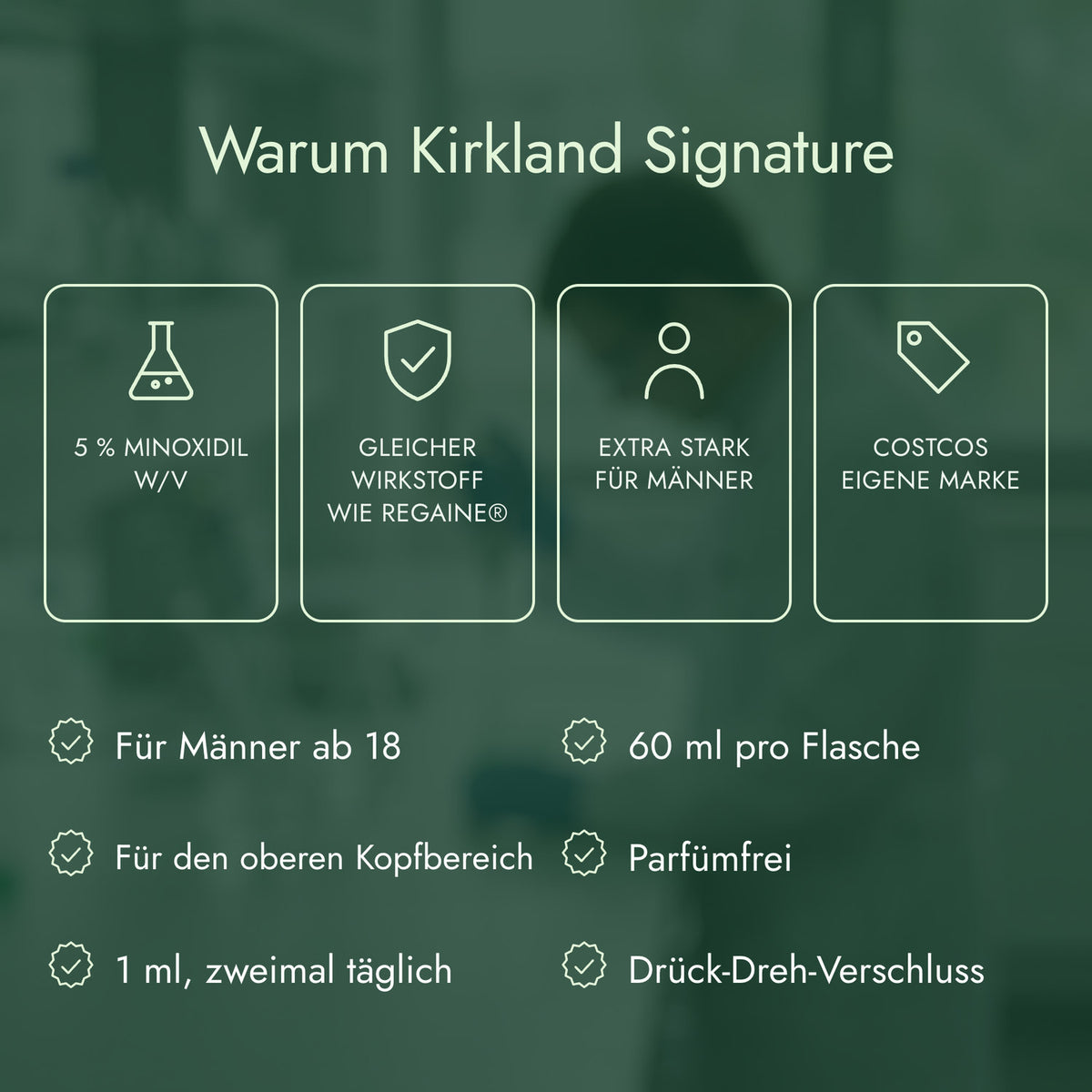 Warum Kirkland Signature: 5 % Minoxidil w/v, Gleicher Wirkstoff wie Regaine®, Extra stark für Männer, Costcos eigene Marke