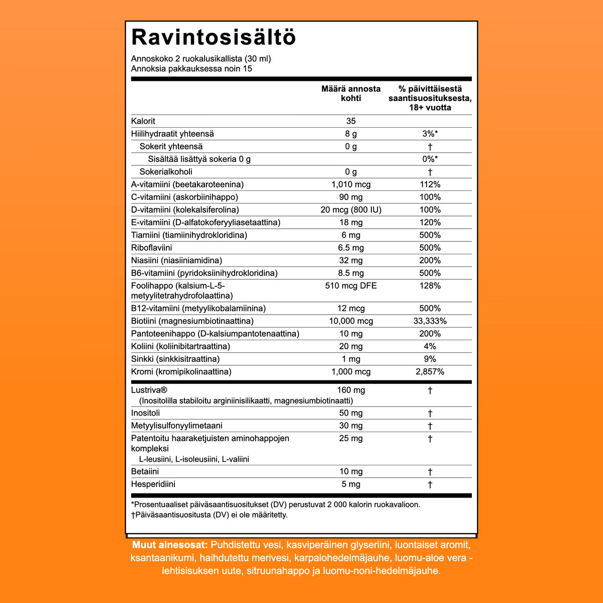 Ravintosisältötaulukko: MaryRuth Liquid Morning Multivitamin + Hair Growth, 15 annosta per pakkaus