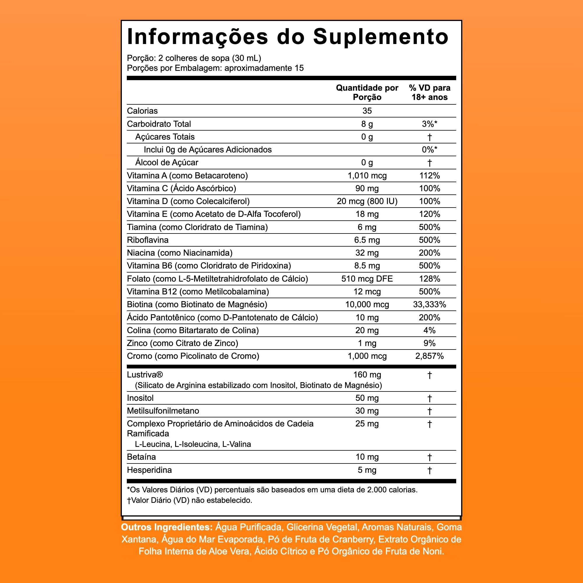 Tabela de suplemento do MaryRuth Liquid Morning Multivitamin + Hair Growth, 15 doses por embalagem