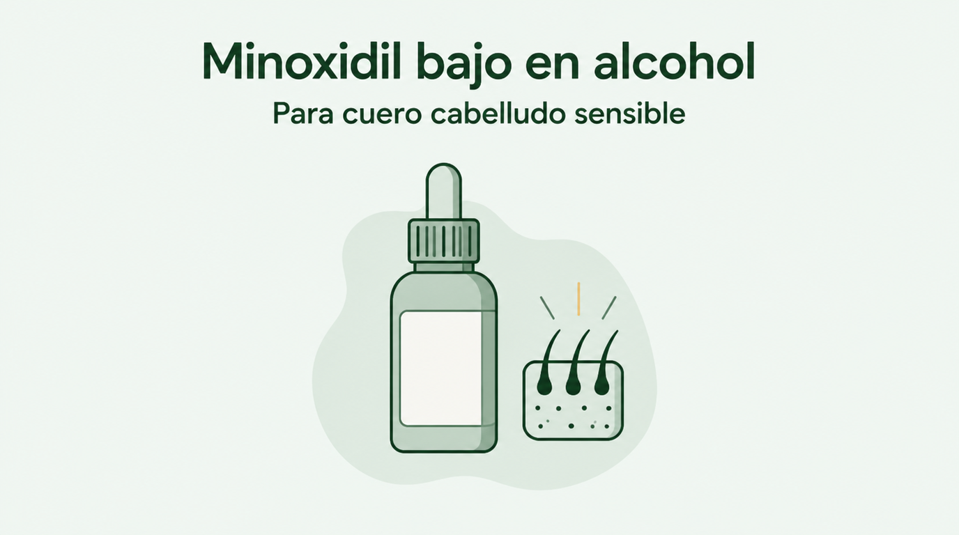 Minoxidil con bajo contenido en alcohol para cuero cabelludo sensible