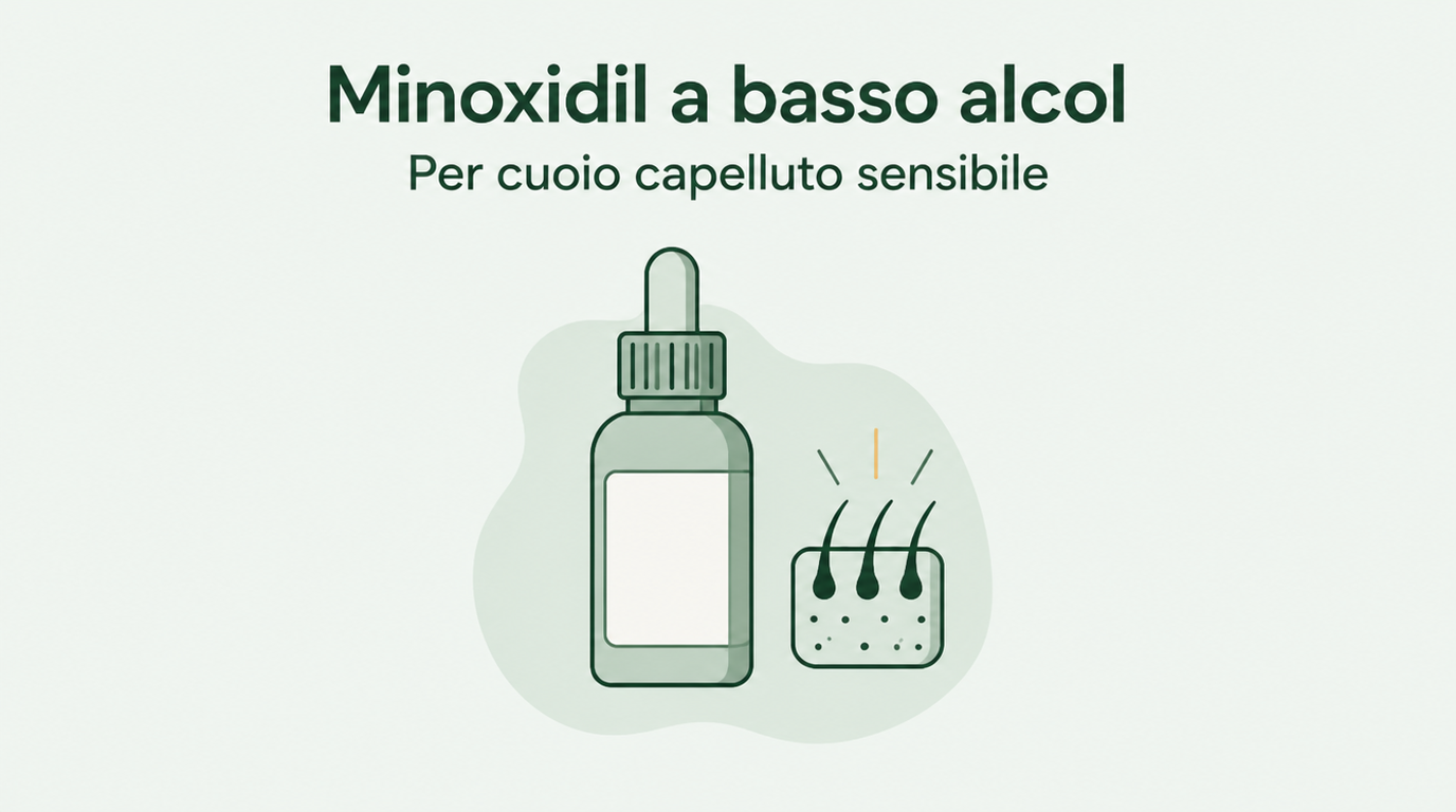 Minoxidil a basso contenuto di alcol per cuoio capelluto sensibile