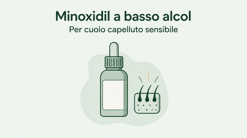 Minoxidil a basso contenuto di alcol per cuoio capelluto sensibile