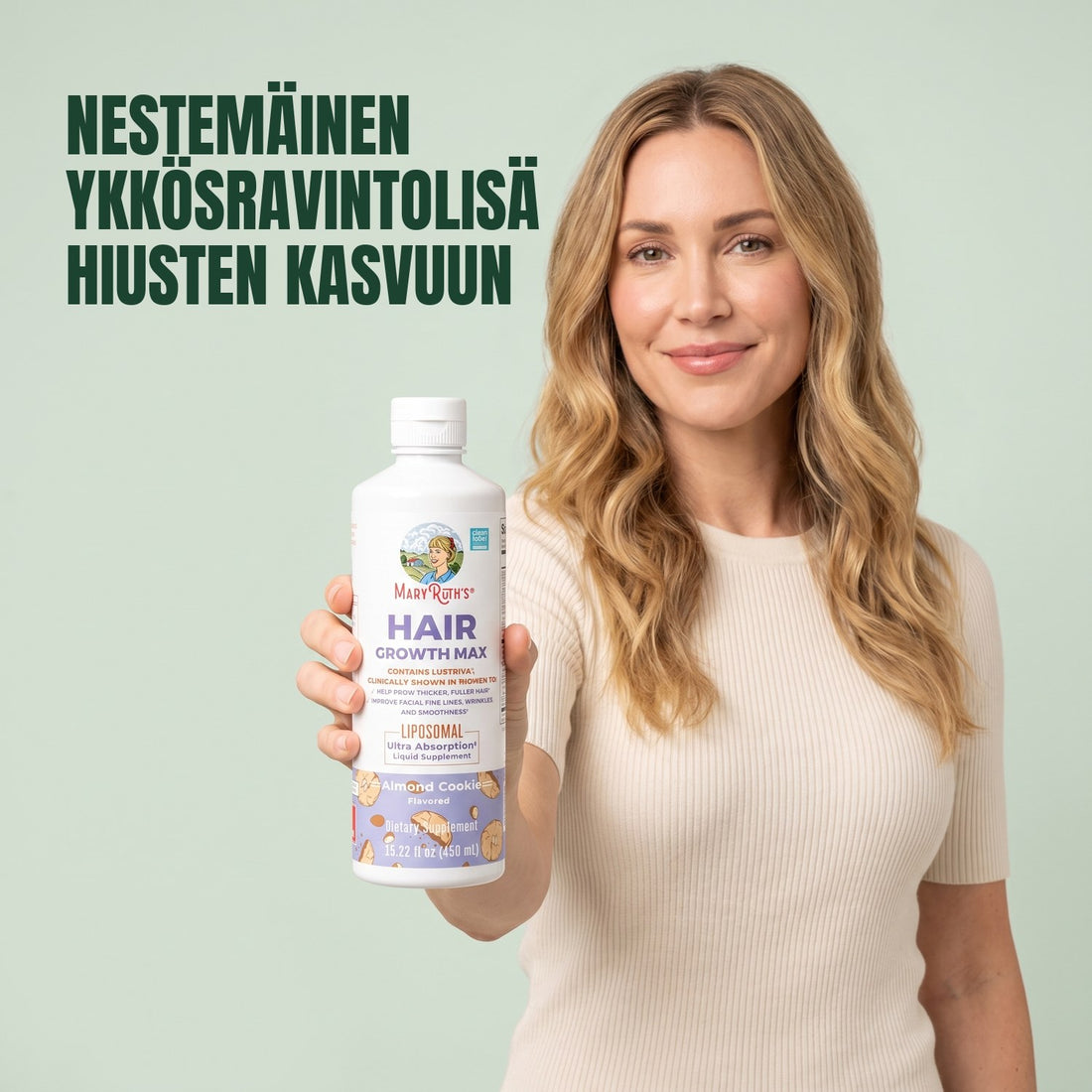 MaryRuth Organics Hair Growth Max Liposomal 450 ml -pullo, manteli-keksin makuinen