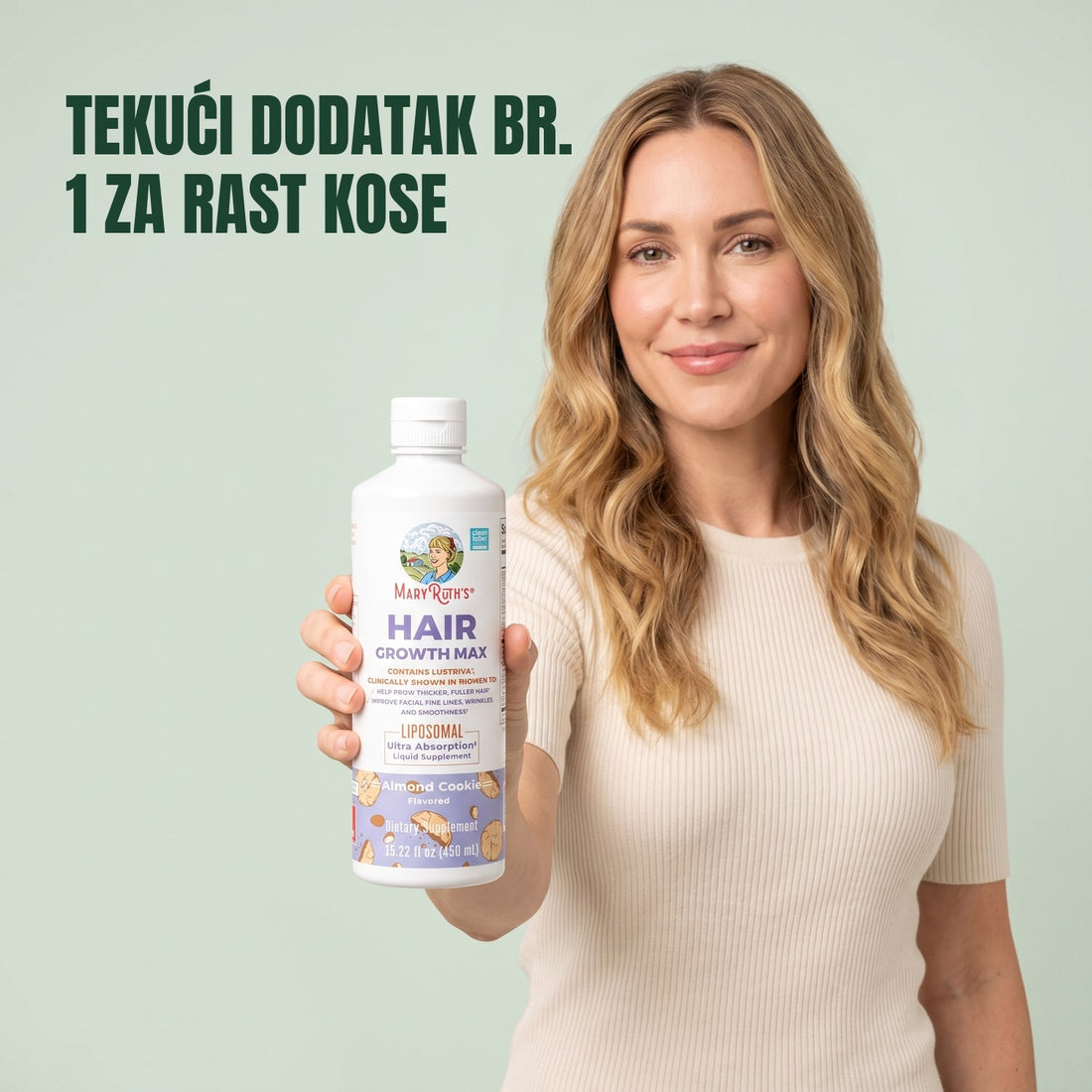 Bočica MaryRuth Organics Hair Growth Max Liposomal 450 ml, okus bademovog kolačića