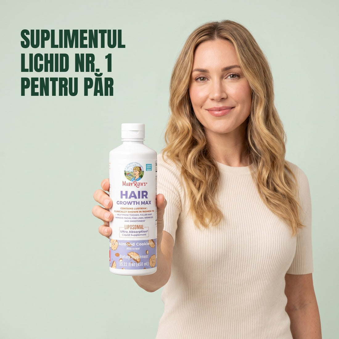 Sticlă de 450 ml MaryRuth Organics Creșterea părului Max Liposomal, aromă de fursec cu migdale