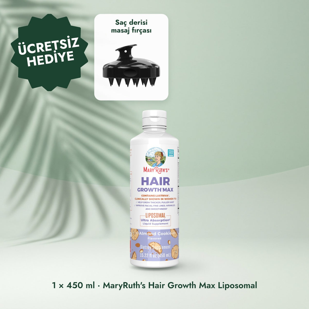 1 × 450 ml · MaryRuth's Hair Growth Max Liposomal: Saç derisi masaj fırçası