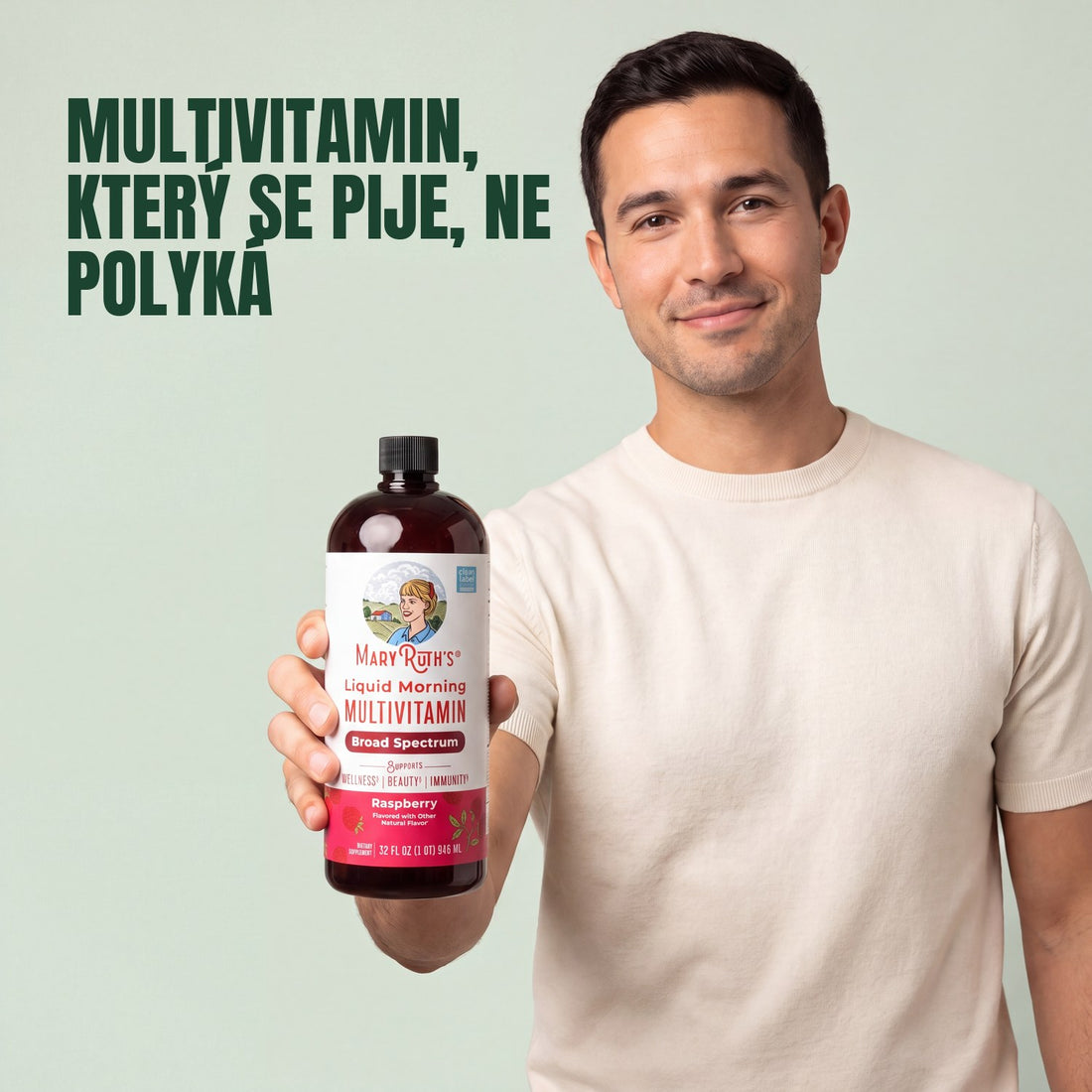 Lahvička 946 ml MaryRuth Organics Liquid Morning Multivitamin, malinová příchuť