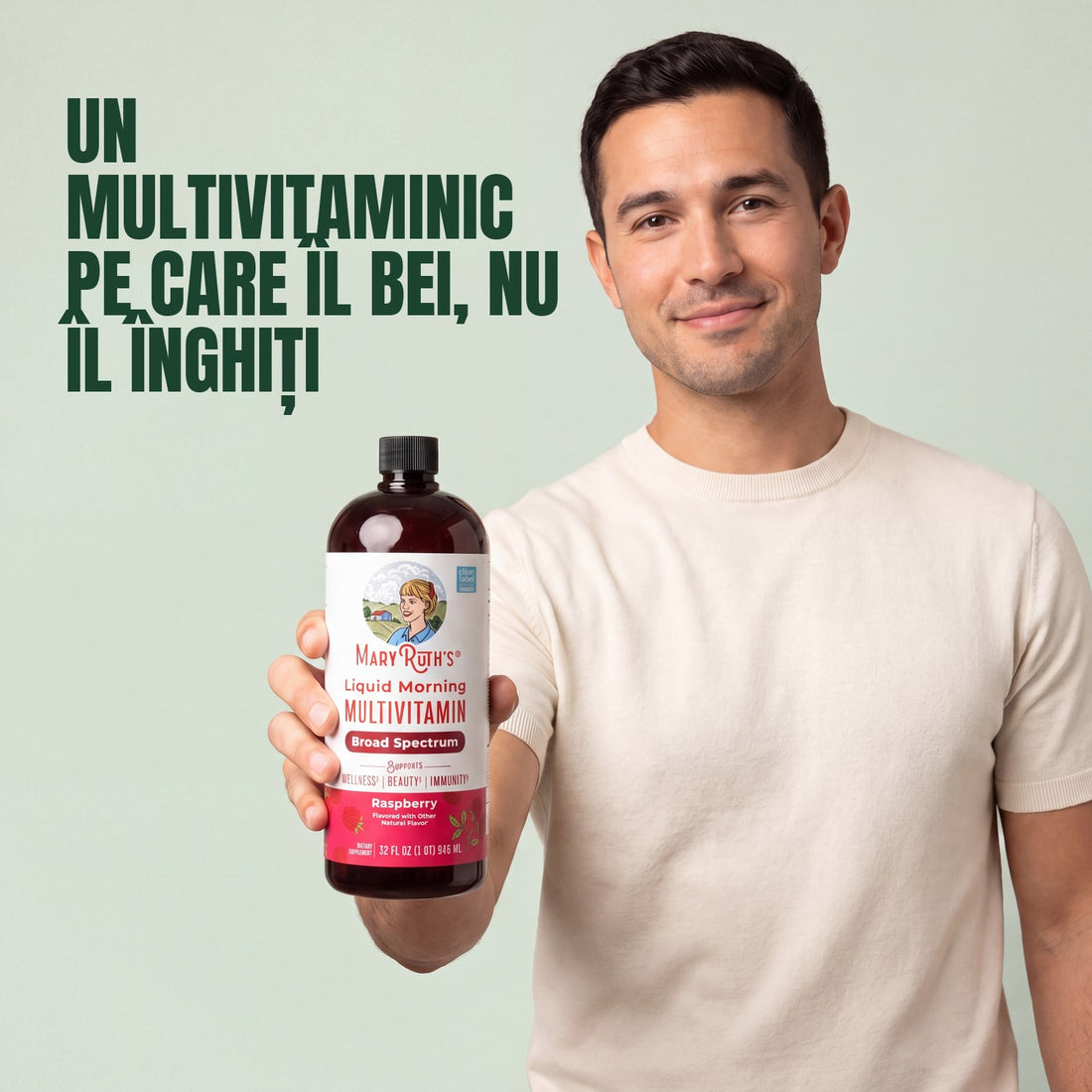 Sticlă de 946 ml MaryRuth Organics Liquid Morning Multivitamin, aromă de zmeură